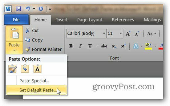כיצד להגדיר הדבק ברירת מחדל ב- Microsoft Word 2010