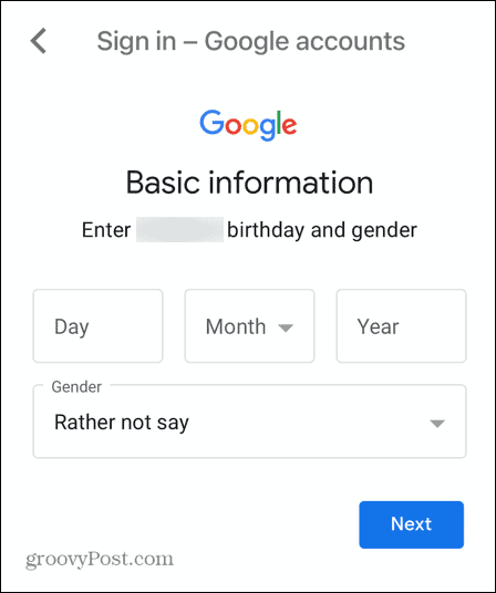 תאריך לידה בחשבון הילד של Gmail