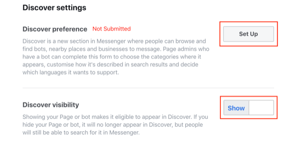 הגש לכרטיסיית Discover Facebook Messenger, שלב 2.