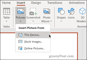 הכנסת תמונה מהמכשיר שלך ב- PowerPoint