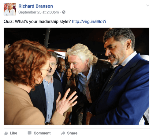 פוסט בפייסבוק של ריצ'רד ברנסון עם חידון