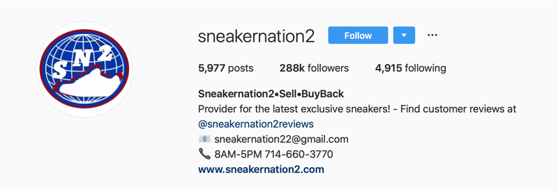 חשבון אינסטגרם ראשי של SneakerNation2