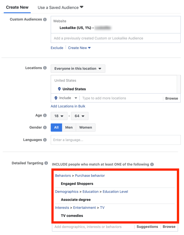 טיפים להורדת עלויות המודעות שלך בפייסבוק, אפשרות לצמצם את הקהל שלך על ידי הוספת קריטריוני מיקוד מפורטים 