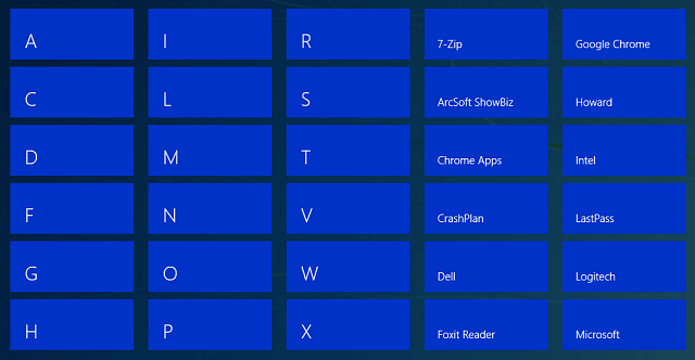 Windows 10: מצא אפליקציות לפי מכתב ראשון מתפריט התחלה