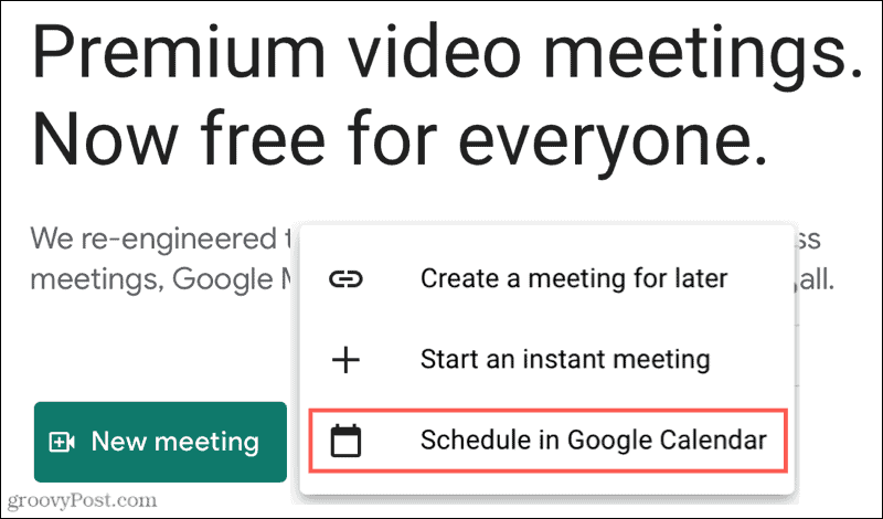 פגישה חדשה, לוח זמנים בלוח השנה של גוגל