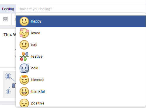 בחרו אימוג'י שמשקף את הרגש שרוצים להביע בפייסבוק.