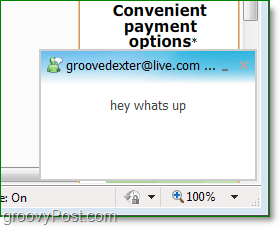 היכן למצוא חלונות קופצים של Windows Live Messenger בעת השימוש בהודעות דפדפן מקוון