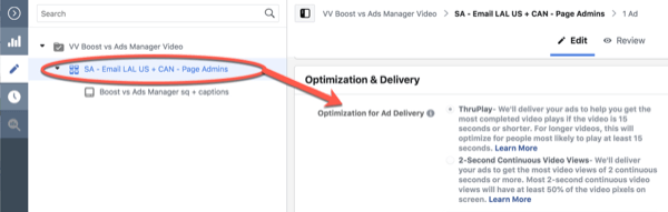 אופטימיזציה של פייסבוק ThruPlay לעריכת קמפיין בת 10 שניות, שלב 3.