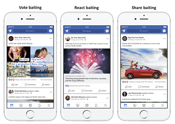 פייסבוק תוריד פוסטים שמשתמשים בפיתיון מעורבות בכדי להגביר את המעורבות כדי להשיג טווח הגעה גדול יותר.