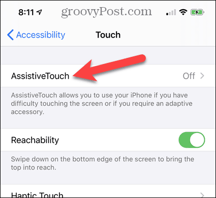 הקש AssistiveTouch בהגדרות הנגישות של iPhone