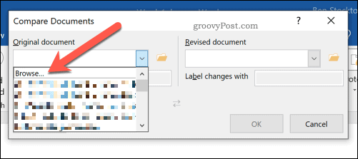בחירת מסמכים להשוואה ב- Microsoft Word