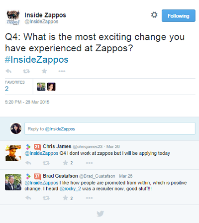 zappos #insidezappos ציוץ צ'ט