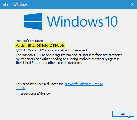 גרסת עדכון Windows 10