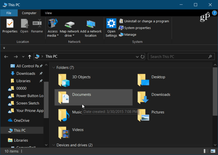 מצב חושך של Windows 10 Explorer Explorer