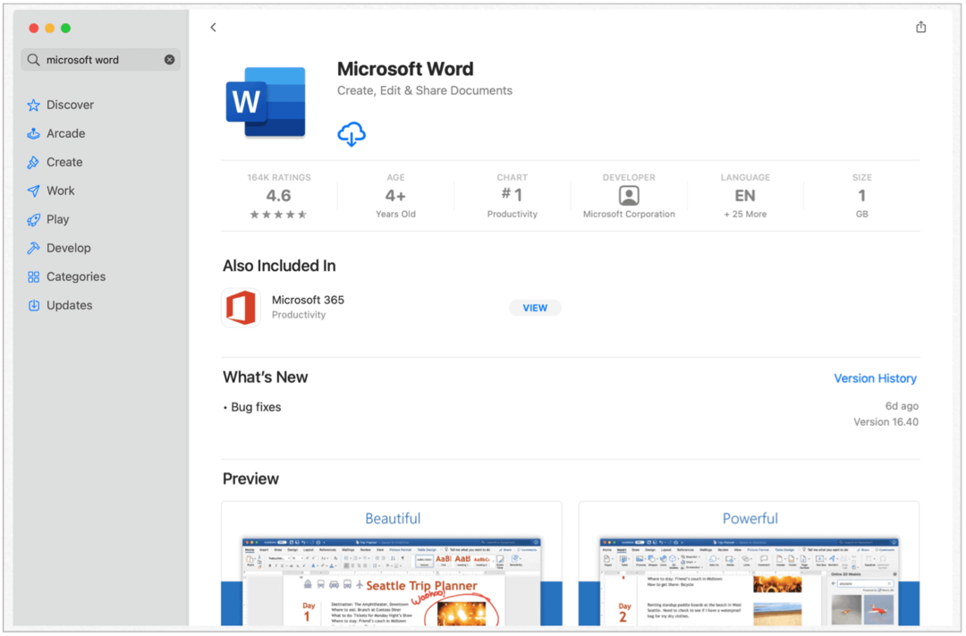 Microsoft Word ב- Mac App Store