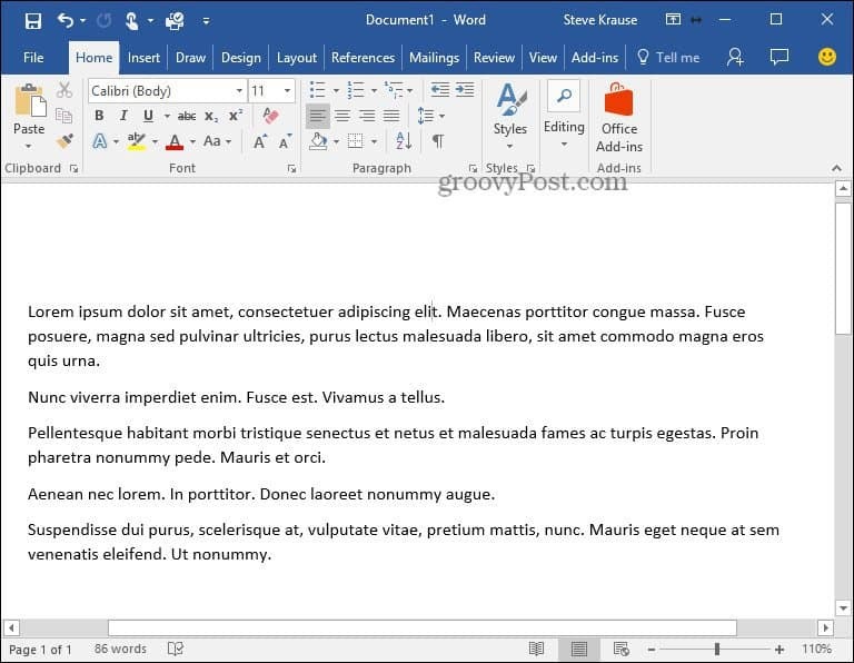 כיצד להכניס טקסט של Lorem Ipsum ל- Microsoft Word 2010 ו- 2007