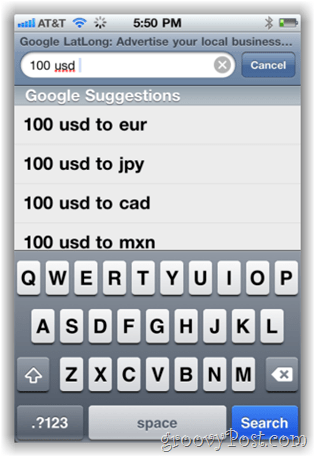 ממיר מטבעות Google.com ב- iPhone מובייל