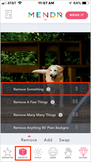 הסר אובייקט מהתמונה שלך באמצעות אפליקציית Mendr לנייד.