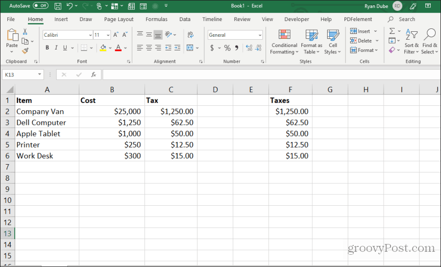 תאי פורמולות מעתיקים ומודבקים ב- Excel