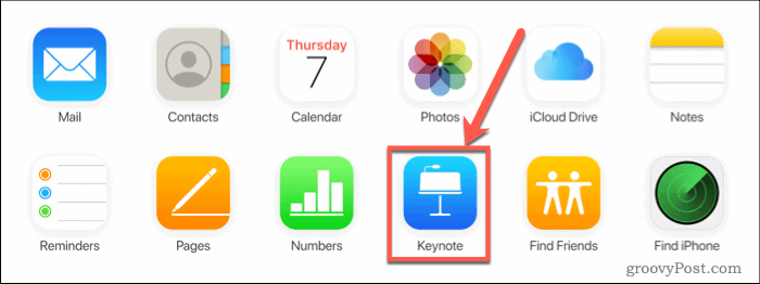 לחץ על Keynote ב- iCloud