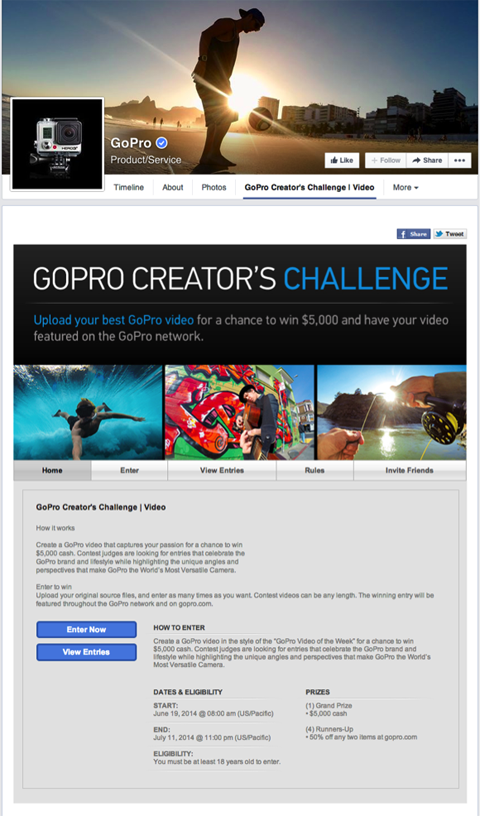 דף הנחיתה של תחרות gopro
