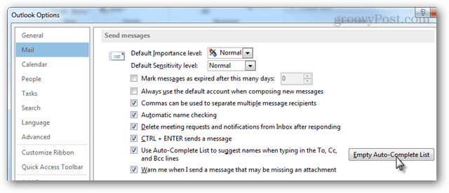כיצד לנקות השלמה אוטומטית של Outlook 2013