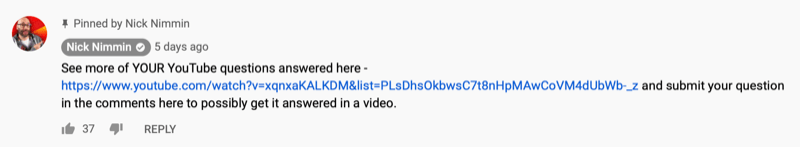 הצמיד תגובה לסרטון יוטיוב מאת ניק נימין ושיתף סרטון יוטיוב אחר שהקהל שלו עשוי להתעניין בו
