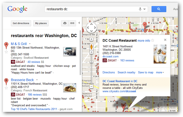 גוגל שילבה ביקורות של Zagat וחברים ב- Google+ בתוצאות החיפוש של מפות Google