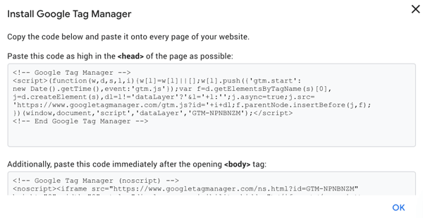 השתמש ב- Google Tag Manager עם Facebook, שלב 2, קוד עבור Google Tag Manager
