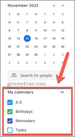 google calendar בחר יומנים