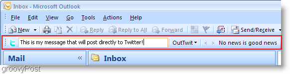 טוויטר בתוך תיבת התחזית של Outlook OutTwit 