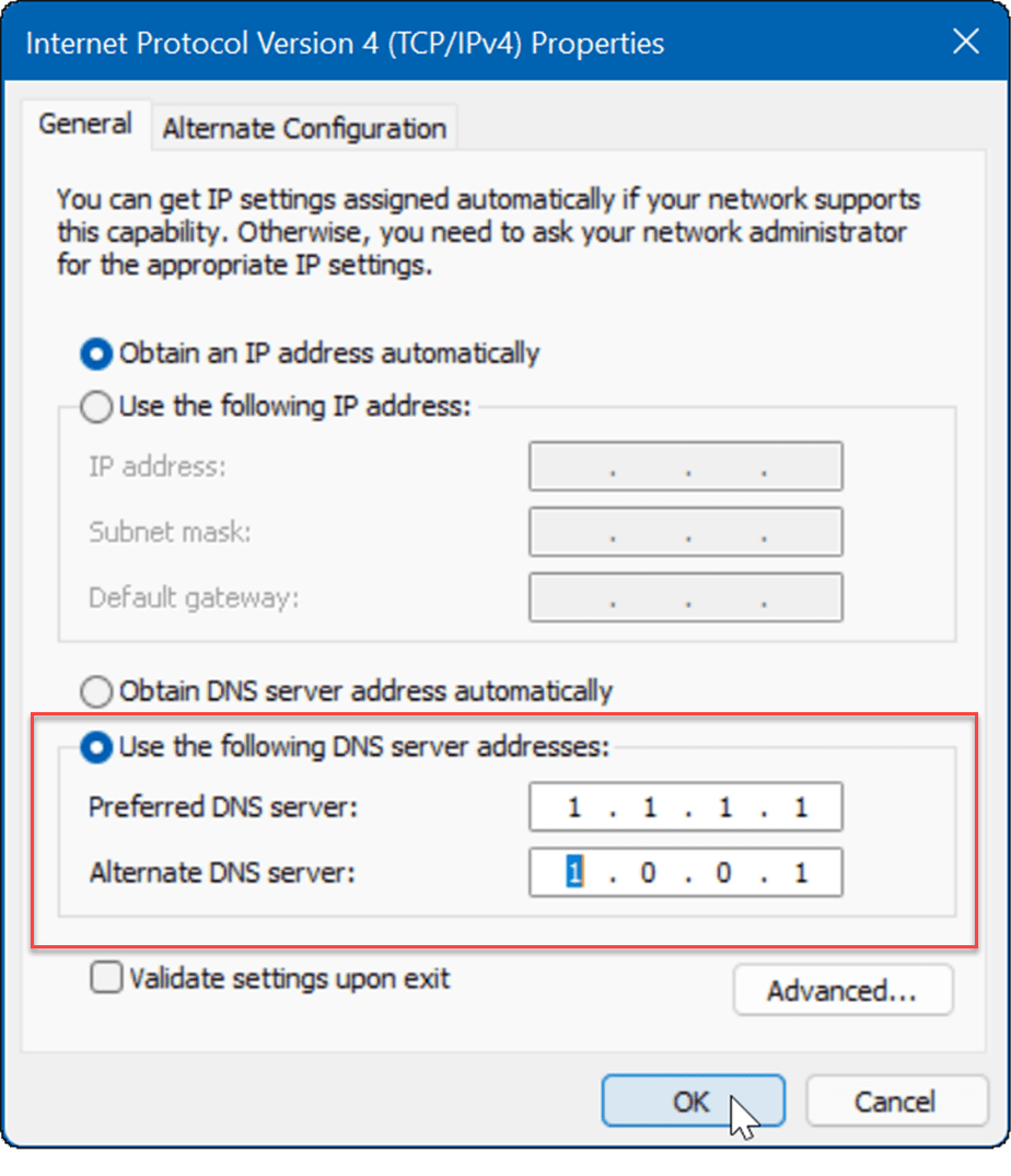 הזן DNS תיקון אינטרנט איטי בחלונות 11