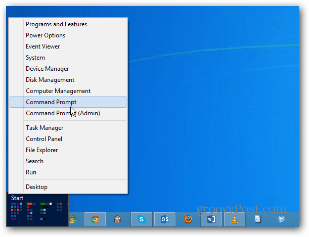 תפריט חשמל של Windows 8