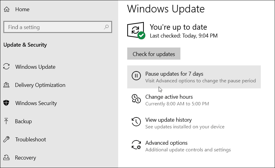 השהה עדכוני Windows 10
