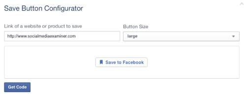 כפתור שמירת פייסבוק מוגדר לכתובת אתר