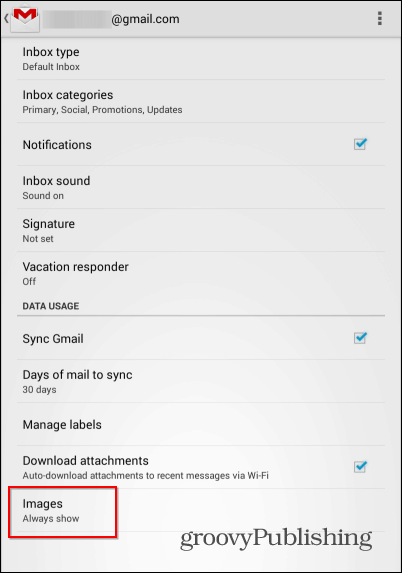 תמונות Android חיצוניות של Gmail