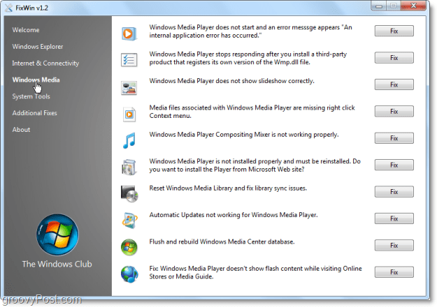 FixWin Windows Meda מתקן צילום מסך