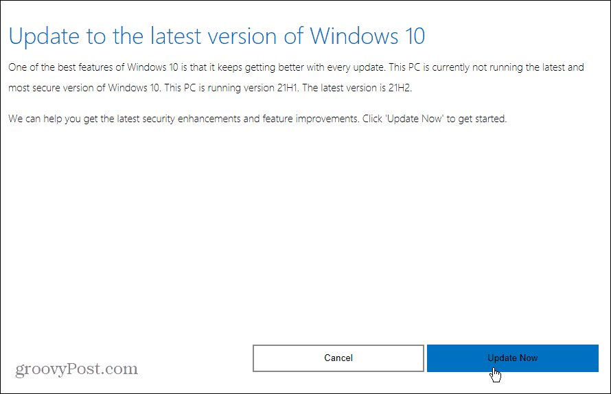עדכן לגרסה האחרונה של Windows 10