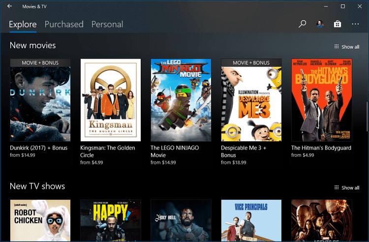 אפליקציות סרטים וטלוויזיה Windows 10