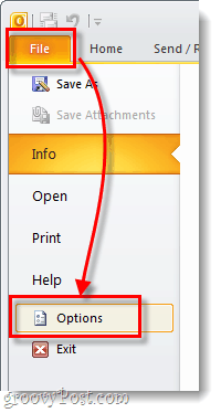 אופציות קובץ Outlook 2010 - -