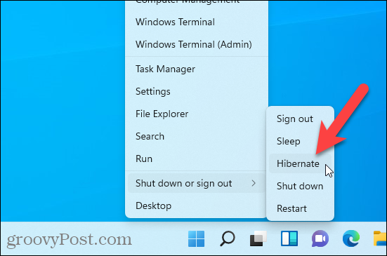 אפשרות למצב שינה זמינה בתפריט Windows + X ב- Windows 11