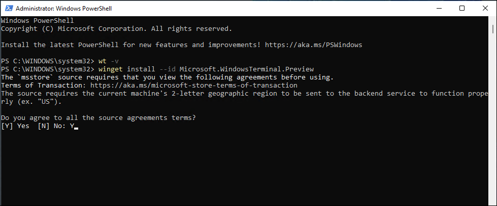 cmd קבל את הגרסה האחרונה של Windows Terminal