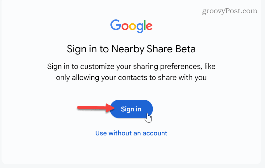 Google Nearby Share ב-Windows 11