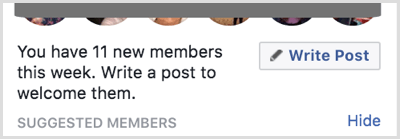 כתוב פוסט כדי לקבל חברים חדשים בקבוצת הפייסבוק שלך.