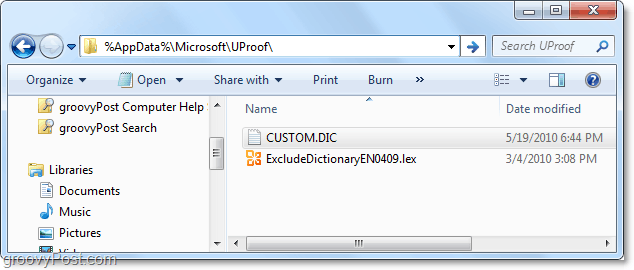 מיקום אמיתי של קובץ ה- custom.dic של Office 2010