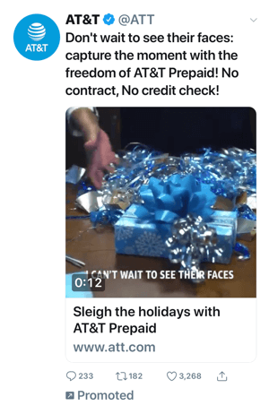דוגמה למודעת וידאו מקודמת בטוויטר מבית AT&T.