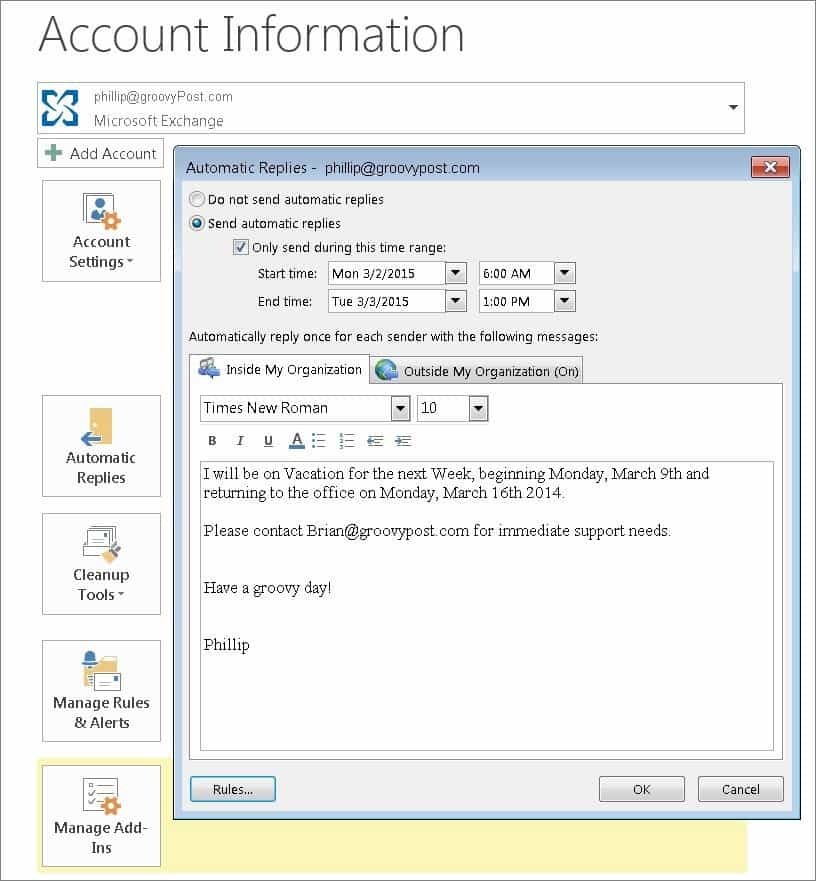 אפשר תשובות אוטומטיות עם Office Assistant ב- Outlook 2010 ו- 2013