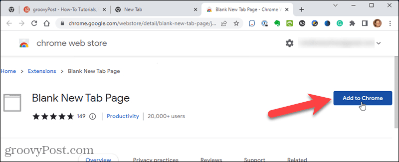 הוספת תוסף Blank New Tab Page ל-Chrome