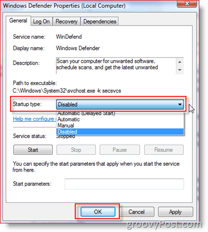 השבת את שירות Windows Defender ב-Windows Server 2008 או Vista:: groovyPost.com