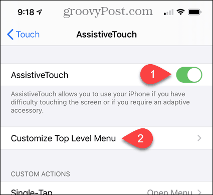 אפשר AssistiveTouch והתאם אישית תפריט ברמה העליונה בהגדרות iPhone